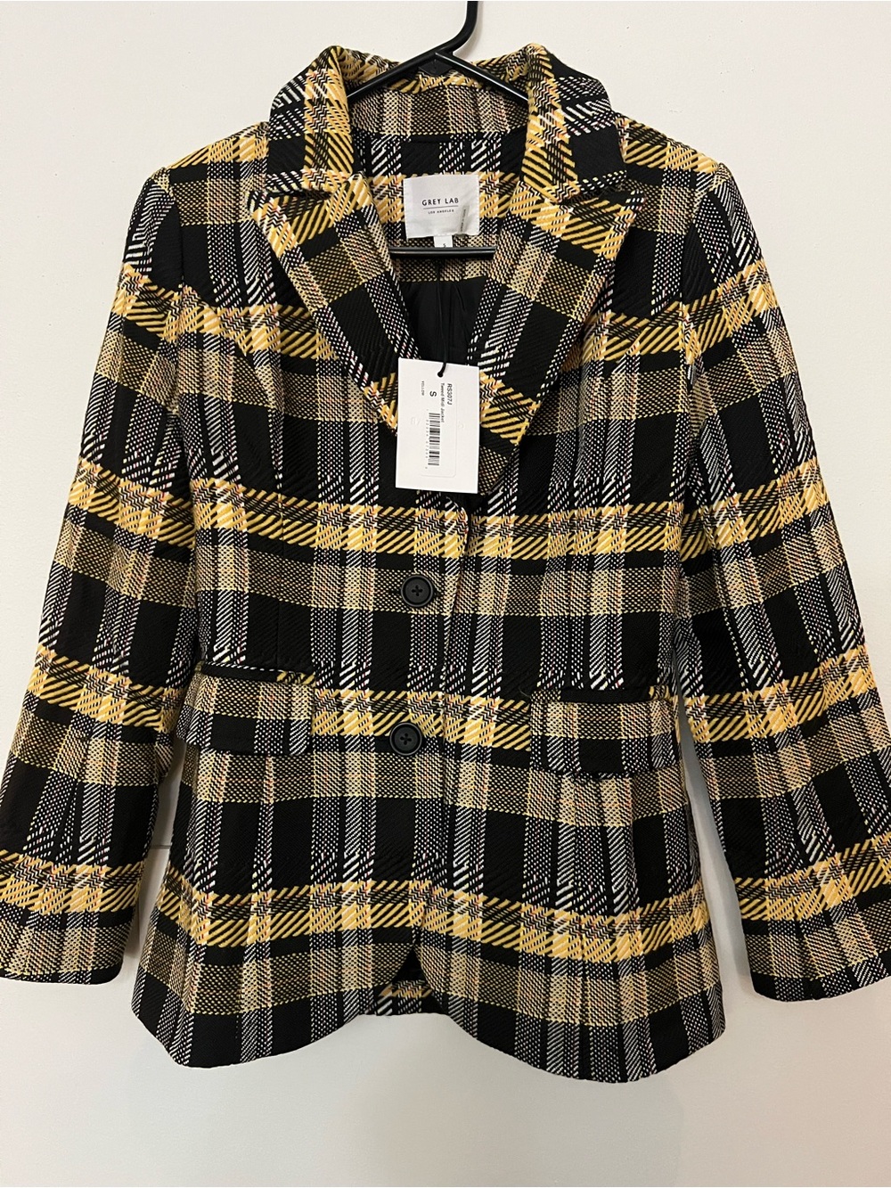 GREY LAB Black and Yellow Plaid Tailored Blazer